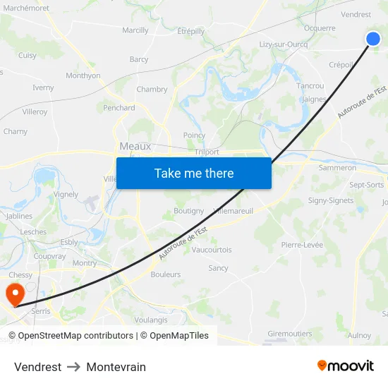 Vendrest to Montevrain map