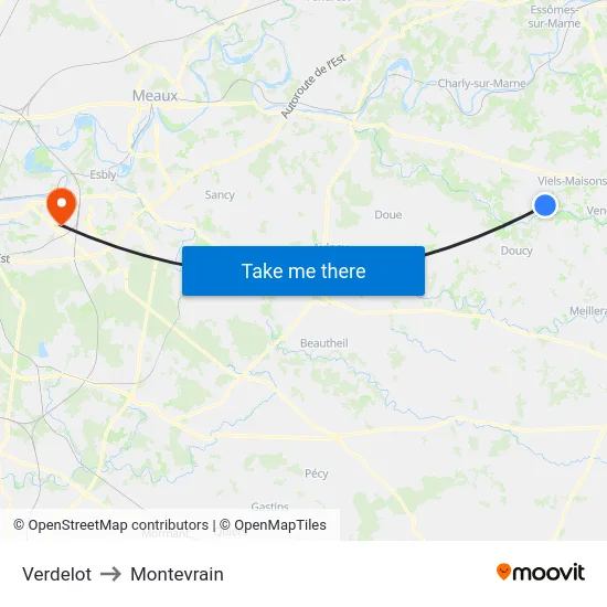 Verdelot to Montevrain map