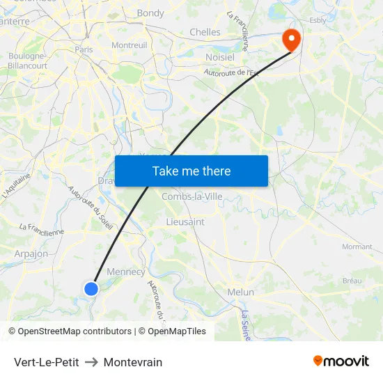 Vert-Le-Petit to Montevrain map