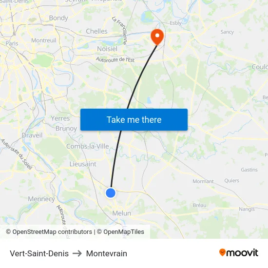 Vert-Saint-Denis to Montevrain map