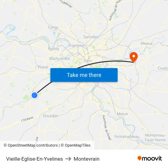 Vieille-Eglise-En-Yvelines to Montevrain map