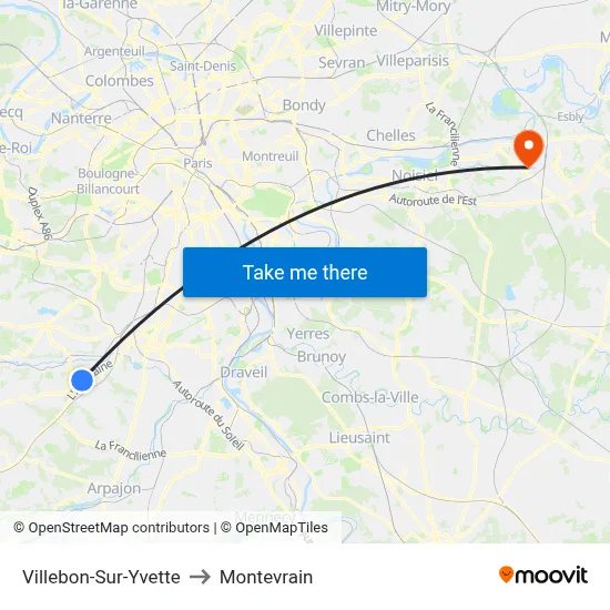 Villebon-Sur-Yvette to Montevrain map