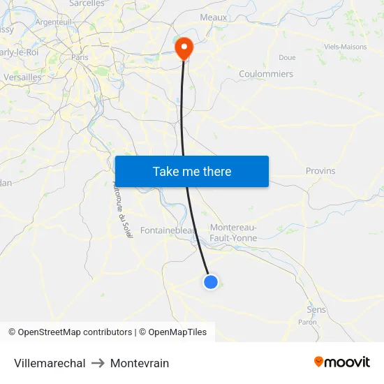 Villemarechal to Montevrain map