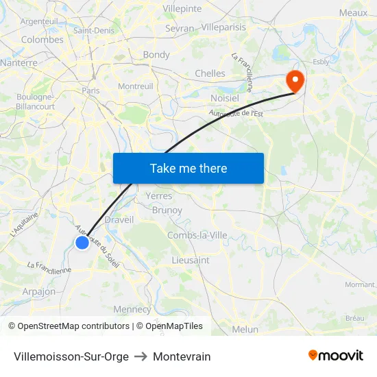 Villemoisson-Sur-Orge to Montevrain map