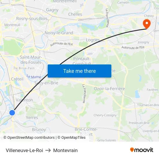 Villeneuve-Le-Roi to Montevrain map