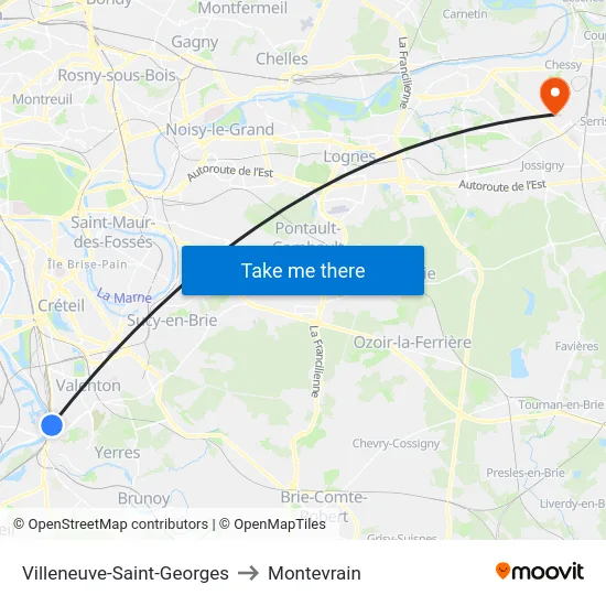 Villeneuve-Saint-Georges to Montevrain map