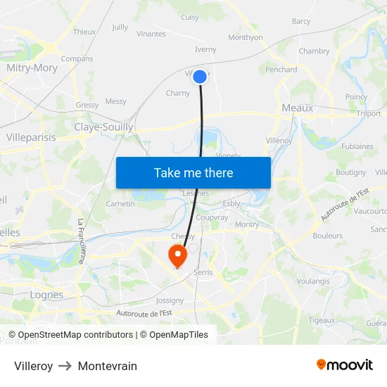 Villeroy to Montevrain map