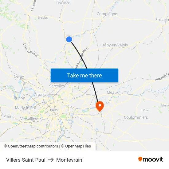 Villers-Saint-Paul to Montevrain map