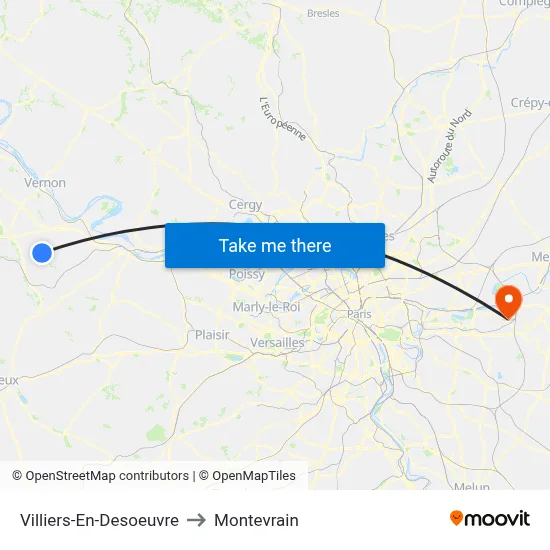 Villiers-En-Desoeuvre to Montevrain map