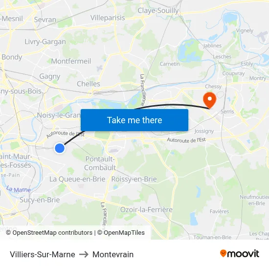 Villiers-Sur-Marne to Montevrain map
