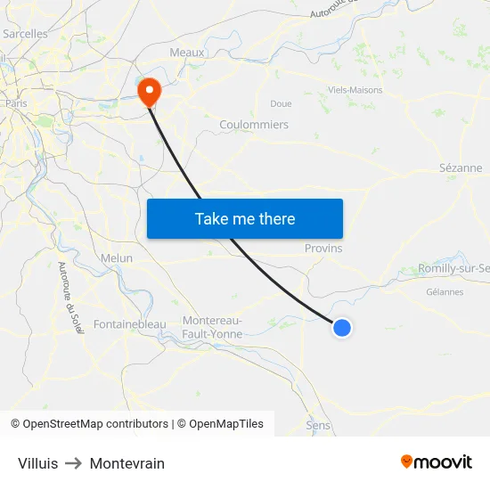 Villuis to Montevrain map