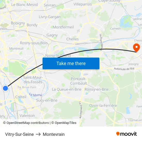 Vitry-Sur-Seine to Montevrain map