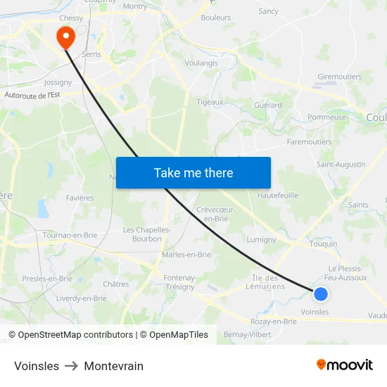 Voinsles to Montevrain map