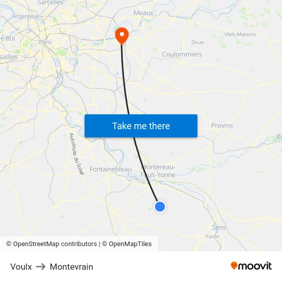 Voulx to Montevrain map