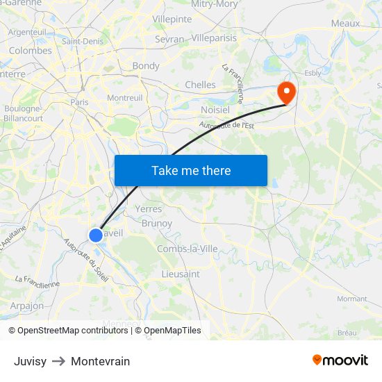 Juvisy to Montevrain map
