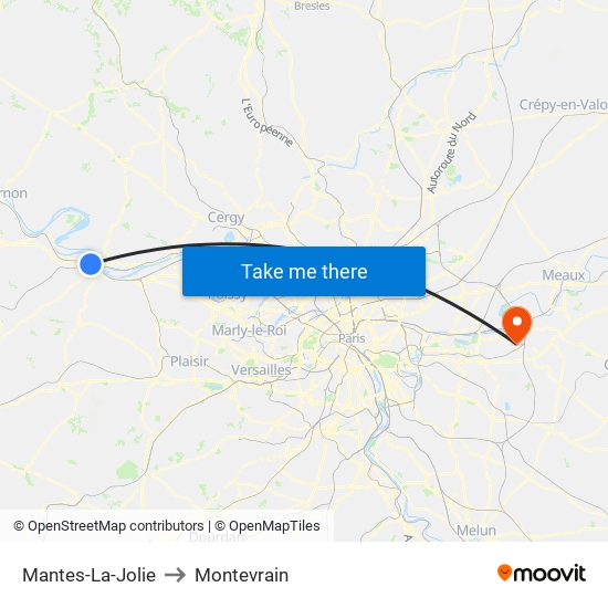 Mantes-La-Jolie to Montevrain map