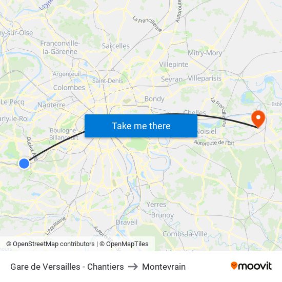 Gare de Versailles - Chantiers to Montevrain map