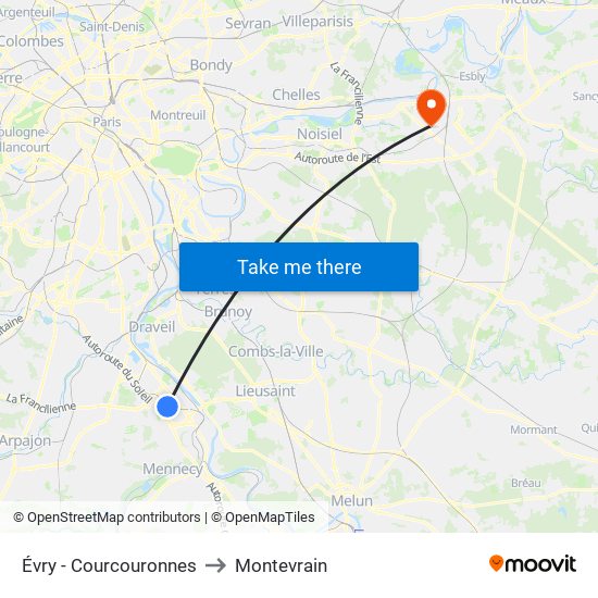 Évry - Courcouronnes to Montevrain map