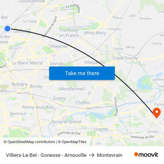 Villiers-Le-Bel - Gonesse - Arnouville to Montevrain map