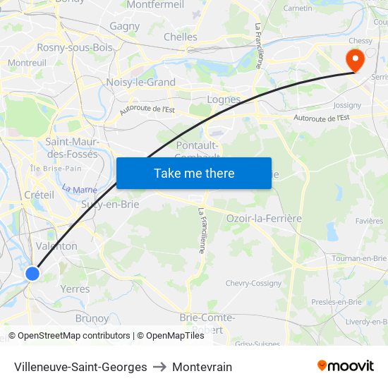 Villeneuve-Saint-Georges to Montevrain map