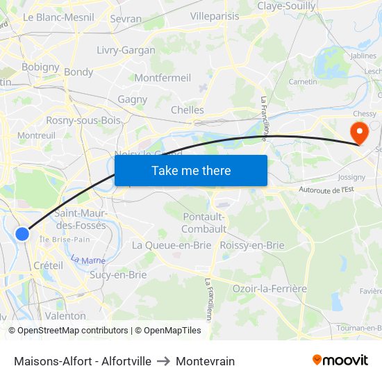 Maisons-Alfort - Alfortville to Montevrain map