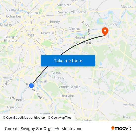 Gare de Savigny-Sur-Orge to Montevrain map