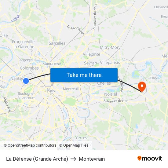 La Défense (Grande Arche) to Montevrain map