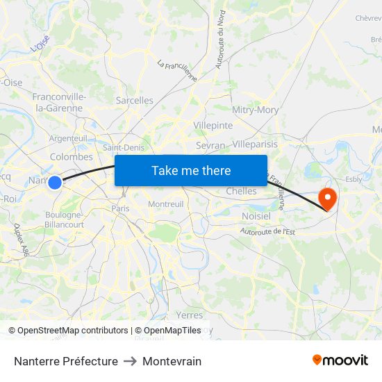 Nanterre Préfecture to Montevrain map