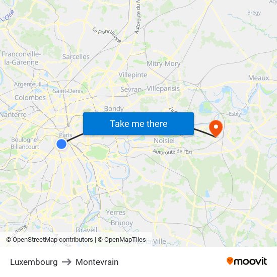 Luxembourg to Montevrain map