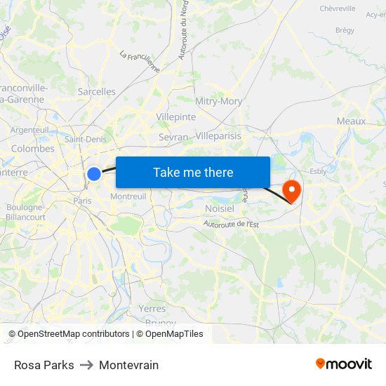 Rosa Parks to Montevrain map