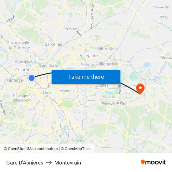 Gare D'Asnieres to Montevrain map