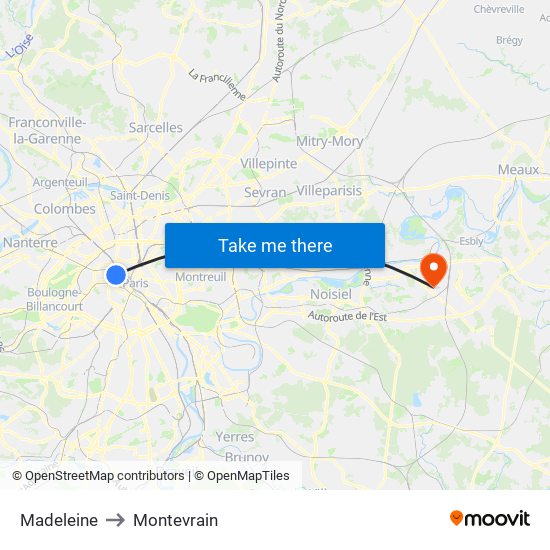 Madeleine to Montevrain map