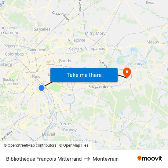 Bibliothèque François Mitterrand to Montevrain map