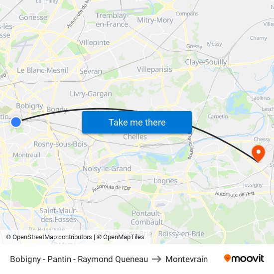 Bobigny - Pantin - Raymond Queneau to Montevrain map