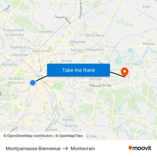 Montparnasse-Bienvenue to Montevrain map