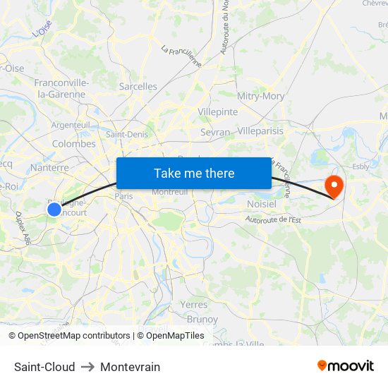 Saint-Cloud to Montevrain map