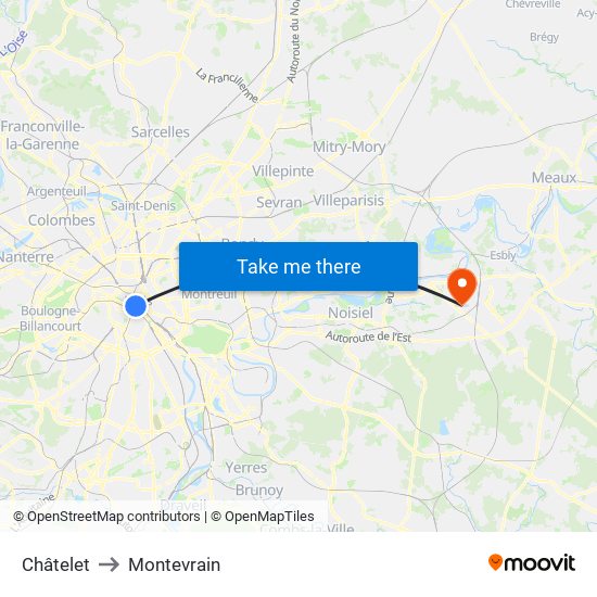 Châtelet to Montevrain map