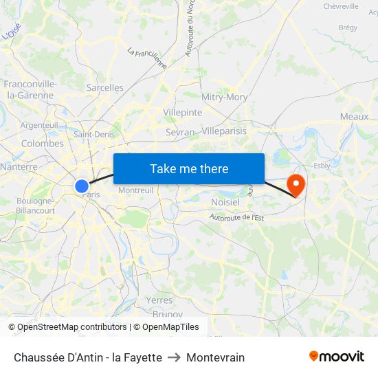 Chaussée D'Antin - la Fayette to Montevrain map
