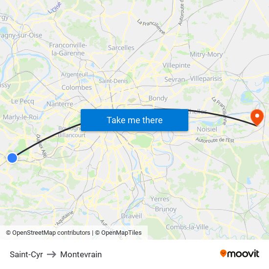 Saint-Cyr to Montevrain map