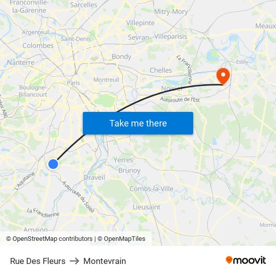 Rue Des Fleurs to Montevrain map