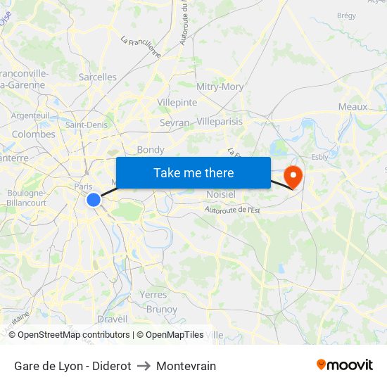 Gare de Lyon - Diderot to Montevrain map