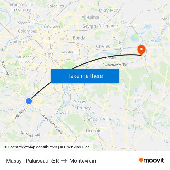 Massy - Palaiseau RER to Montevrain map