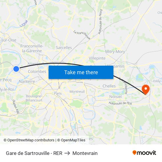 Gare de Sartrouville - RER to Montevrain map