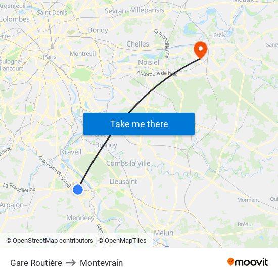 Gare Routière to Montevrain map