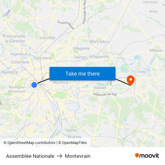 Assemblée Nationale to Montevrain map