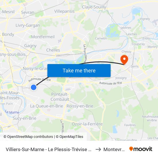 Villiers-Sur-Marne - Le Plessis-Trévise RER to Montevrain map