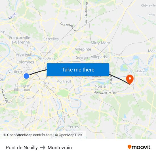 Pont de Neuilly to Montevrain map