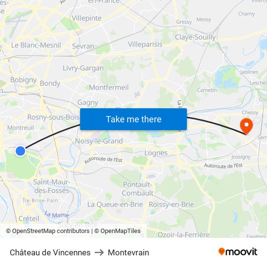 Château de Vincennes to Montevrain map