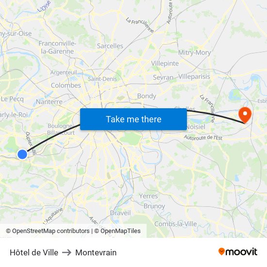 Hôtel de Ville to Montevrain map