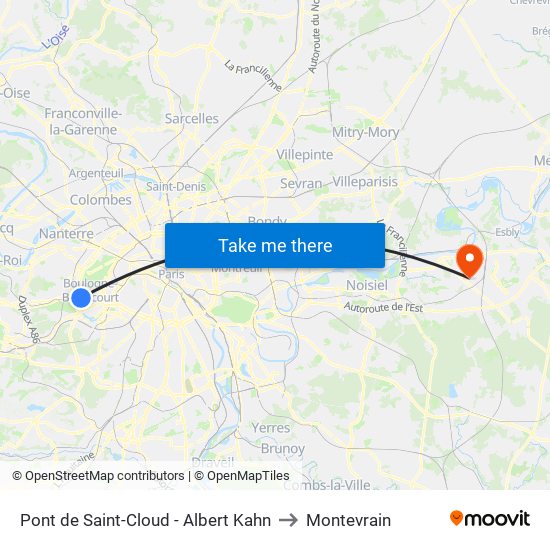 Pont de Saint-Cloud - Albert Kahn to Montevrain map